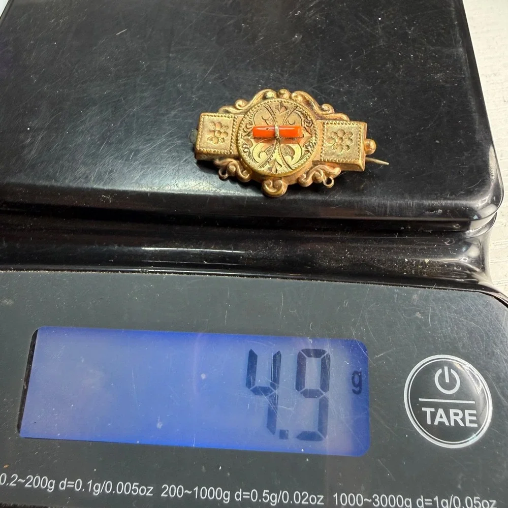 Vintage Gold Filled Brooch Coral Victorian Revival